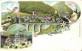 Landeck with Hotel Post litho