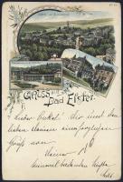1894 (Vorläufer!) Bad Elster, Kurhaus, Wandelbahn, Trinkhalle / spa, drinking hall, promenade, floral litho. Verlag von A. Schaller No. 91.