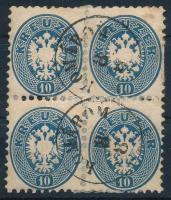 1864 10kr négyestömb / block of 4 KOMÁROM Certificate: Ferchenbauer