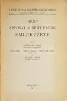 Mihályfi Ákos és alkotótársai: Gróf Apponyi Albert elnök emlékezete. Bp., 1937, kiadói papírkötés, jegyzetekkel.