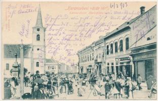 1903 Karánsebes, Caransebes; Vásártér, Eperjesy, Reisz üzlete, piac. H. Rosenfeld kiadása / Marktplatz / market square, shops (EK)