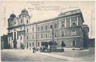 1907 Kolozsvár, Cluj; Ferenc József egyetem és templom. Lepage Lajos kiadása / university and church + "BESZTERCZE - MAROSLUDAS 132. SZ." vasúti mozgóposta bélyegző (EK)