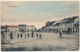 1913 Vajdahunyad, Hunedoara; Corvin tér, üzletek. Adler fényirda (Szászváros) 1909. / square, shops (EK)