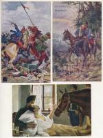 5 db RÉGI első világháborús katonai képeslap lovakkal / 5 pre-1945 WWI K.u.K. military art postcards with horses