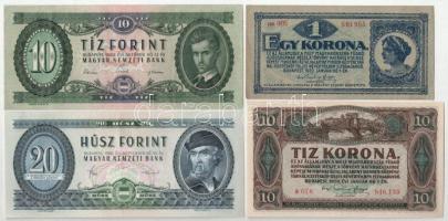 8db-os jó állapotú korona, pengő és forint bankjegy tétel, közte 1945. 100P (2x) egyugrásos sorszámkövetők "E 203 061877 - 061879" T:XF-F szép papír