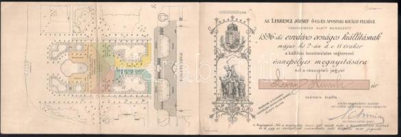 1896 Az Ezredéves Országos Kiállítás ünnepélyes megnyitására szóló részvételi jegy, báró Lévay Henri...