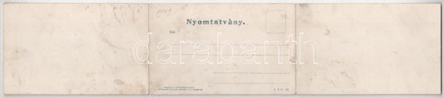 1909 Komárom, Komárno; 3-részes kihajtható panorámalap, Széles Gergely vendéglője, üzletek. E.D.K. 1...