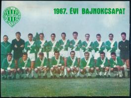 1967 A Ferencváros (Fradi) 1967. évi bajnokcsapata, fotónyomat, vágott lapszélekkel, 22x16,5 cm + 1994 Az FTC tavaszi mérkőzései, képes naptár, 19x13 cm