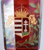 5 darab emlékpohár. cca 1850, Parád, bíborpácolt, zománcfestett üveg, "Emlékül", "Élj...