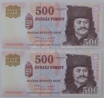 2013. 500Ft (2x) sorszámkövetők EB 4393467 - EB 4393468 T:UNC,AU