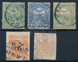 1908 vagy 1909 5 db Turul bélyeg, közte 4. vízjelállással