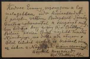 1907 özv. Batthyány Józsefné saját kezzeé írt és aláírt levelezőlapja özv. Batthyány Béláné haláláról