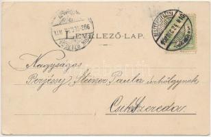 1902 Besztercebánya, Banská Bystrica; IV. Béla tér, városháza, üzletek, szökőkút. Ivánszky Elek kiad...