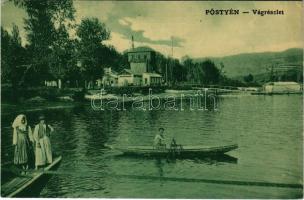 1909 Pöstyén, Piestany; Vág részlet, evezős csónak. Kohn Bernát kiadása / Váh riverside, rowing boat (EK)