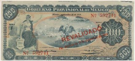 Mexikó / Gobiernói Ideiglenes Kormány / Mexikóváros 1914. 100P &quot;F 592741&quot;, látványosan elcsúszott nyomat T:F  Mexico / Gobierno Provisional de México / Mexico City 1914. 100 Pesos &quot;F 592741&quot; with downward shifted print C:F