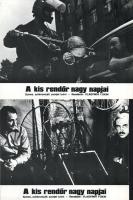 cca 1980 ,,A kis rendőr nagy napjai" című szovjet bűnügyi film jelenetei és szereplői, 9 db produkciós filmfotó (vitrinfotó, lobbyfotó) nyomdatechnikával sokszorosítva kartonpapírra, egyoldalas nyomással, a használatból eredő (esetleges) kisebb hibákkal, 18x24 cm