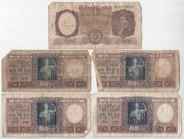 Argentína DN (1952-1955) 1P "Gazdasági Függetlenségi Nyilatkozat" emlékkiadás (4x) + DN (1960-1962) 5P T:VG tűlyuk, folt Argentina ND (1952-1955) 1 Peso "Declaration of Economic Independence" commemorative banknote (4x) + ND (1960-1962) 5 Pesos C:VG pin holes, spot