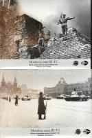 cca 1985 ,,Moszkvai csata" című szovjet történelmi film jelenetei és szereplői, 5 db vintage produkciós filmfotó (vitrinfotó, lobbyfotó) ezüst zselatinos fotópapíron, a használatból eredő (esetleges) kisebb hibákkal, a képeken barna elszíneződés, 18x24 cm
