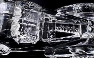 Antik öntött üveg autó asztaldísz. Jelzés nélkül, hibátlan, h: 18,5 cm