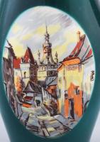 Városképes váza, jelzett, kopással, m: 35 cm