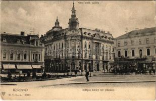 Kolozsvár, Cluj; Mátyás király tér, New York palota, Tauffer Dezső, Jeszenszky Ferenc, Schuster Emil üzlete / square, palace, shops (EK)