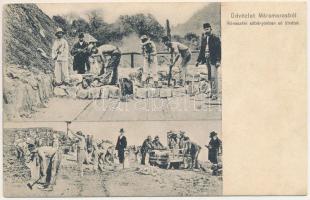 1909 Rónaszék, Rohnen, Costiui (Máramaros, Maramures); Sóbányákban a só átvétele munkásokkal. Kaufman Á. és fiai kiadása / salt mine workers (EK)