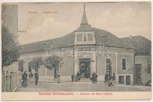 1911 Körösbánya, Kőrösbánya, Altenburg, Baia de Cris; Piactér, Cotioiu Romulus üzlete és saját kiadása / Tergul mare / market square, publisher's shop (EK)