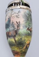 Régi porcelán pipa, erdei jelenettel díszítve, kopással