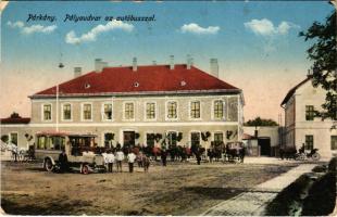 1915 Párkány, Stúrovo; pályaudvar, vasútállomás, autóbusz. Dudás István kiadása / railway station, autobus (EK)