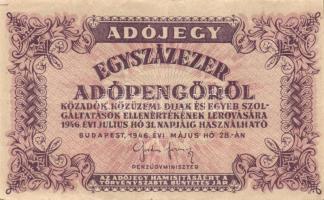 1946. 50.000AP főtípus papírráncokkal + 100.000AP sorozat- és sorszám nélkül, hátlapi szöveg nem középpontos T:II-