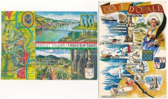 11 db MODERN térképes képeslap / 11 modern map motive postcards