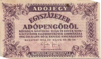 1946. 100.000AP (2x) sorozat- és sorszám nélkül, szöveg ferdén nyomva, illetve nem középpontos! T:II