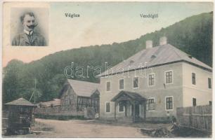 1915 Végles, Véghles, Véglesváralja, Podvígles, Víglas; Vendéglő, étterem. Ifj. Lehotzky János vendéglős arcképe és saját kiadása / restaurant with the owner's portrait (fa)