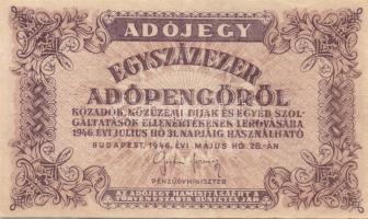 1946. 100.000AP (2x) sorozat- és sorszám nélkül, szöveg ferdén nyomva, illetve nem középpontos! T:II