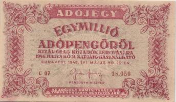 1946. 1.000.000AP főtípus, előlapi részleges gépszínátnyomattal T:I