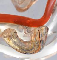 Cseh kosár alakú üveg asztaldísz, jelzés nélkül, pattanással, m: 19 cm