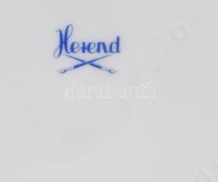 Herendi zöld rózsa mintás porcelán süteményes készlet. Kézzel festett, jelzett, minimális kopással