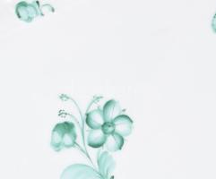 Herendi zöld rózsa mintás porcelán süteményes készlet. Kézzel festett, jelzett, minimális kopással