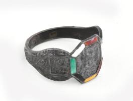 I. világháborús ezüst (Ag) gyűrű, zománcozott, középen Ferenc József és II. Vilmos arcképével, brutt...