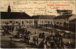 1910 Magyarkanizsa, Ókanizsa, Ó-Kanizsa, Stara Kanjiza; Piactér. W.L. Bp. 2161. Szilágyi Sándor kiadása / market square (EK)