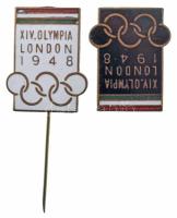 1948. &quot;XIV. Olimpia London 1948&quot; zománcozott olimpiai gomblyuk jelvény és kitűző (2xklf) (23x18mm) T:AU