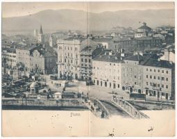 Fiume, Rijeka; látkép, híd, villamos. Divald Károly 482. sz. 2-részes kihajtható panorámalap / general view, bridge, tram. 2-tiled folding panoramacard (EB)