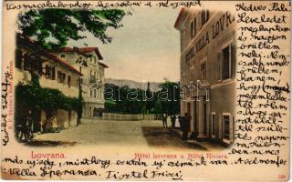 1906 Lovran, Lovrana, Laurana; Hotel Lovrana u. Hotel Riviera / szállodák / hotels (szakadás / tear)