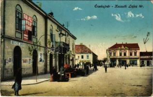 1913 Érsekújvár, Nové Zámky; Kossuth Lajos tér, piac, Nemzeti szálloda, Pollák és Steiner Miksa üzlete, / square, market, hotel, shops (EK)