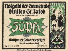 Német Birodalom / Weimari Köztársaság / Mülsen 1921. 50Pf (8x) 8 klf db, teljes sor T:I