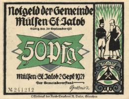 Német Birodalom / Weimari Köztársaság / Mülsen 1921. 50Pf (8x) 8 klf db, teljes sor T:I