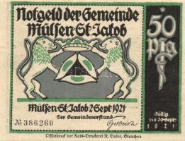 Német Birodalom / Weimari Köztársaság / Mülsen 1921. 50Pf (8x) 8 klf db, teljes sor T:I