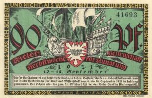 Német Birodalom / Weimari Köztársaság / Kiel 1921. 70Pf (2x) + 80Pf (2x) + 90Pf (2x) 6 klf db, telje...
