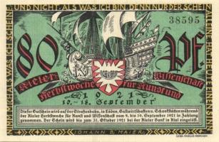 Német Birodalom / Weimari Köztársaság / Kiel 1921. 70Pf (2x) + 80Pf (2x) + 90Pf (2x) 6 klf db, telje...