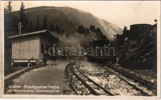 Schneebergbahn, Station Baumgartner / Schneeberg cogwheel railway's Baumgartner station, train (fl)